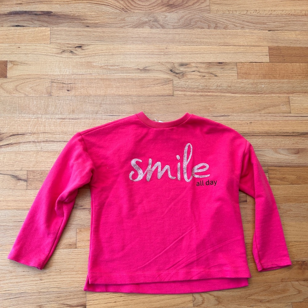 Zara Hot Pink Long-Sleeve Top with 'Smile' Glitter Script